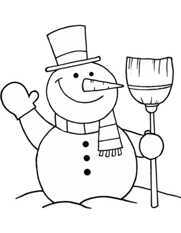 Click to see printable version of Snowman with Broom Coloring page